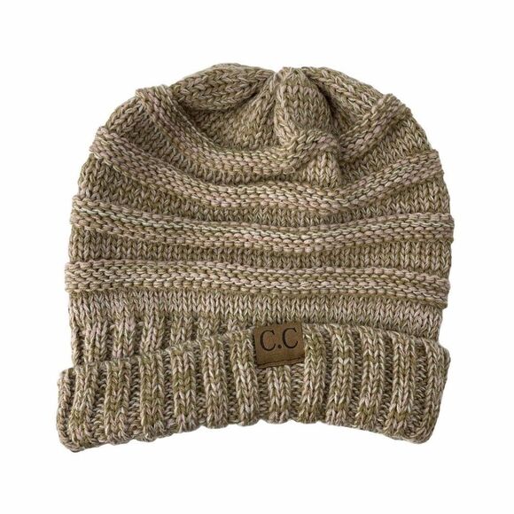 CC Beanie Tan Chunky Knit Cuffed Slouchy Cute One Size Womens Winter Fall Hat - Picture 1 of 4